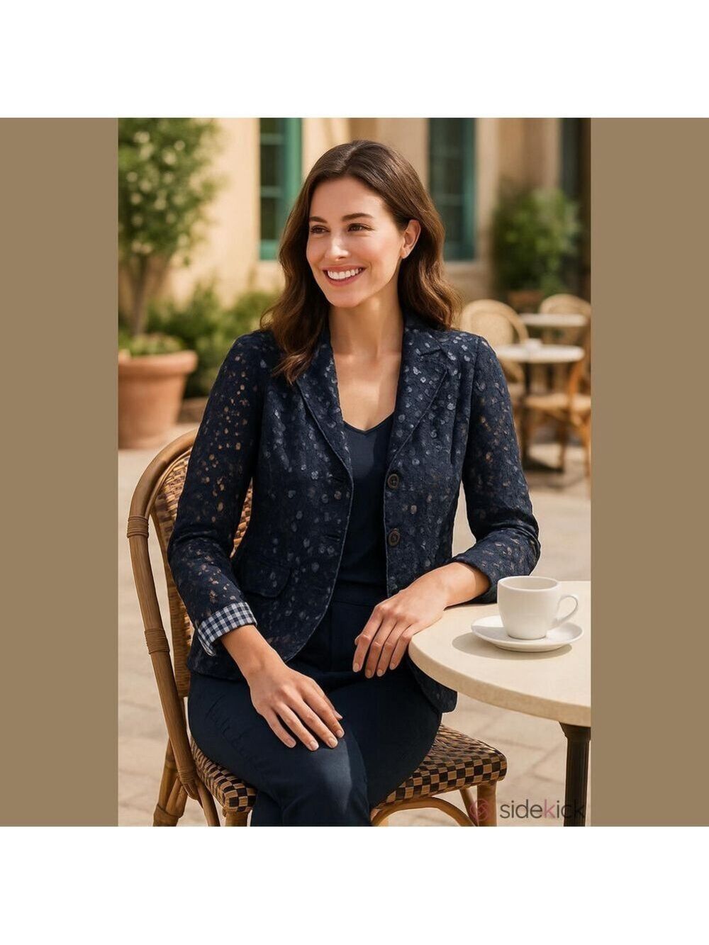 Kelly by Clinton Kelly Navy Blue Lace Blazer Size 2 Gingham Lined Preppy